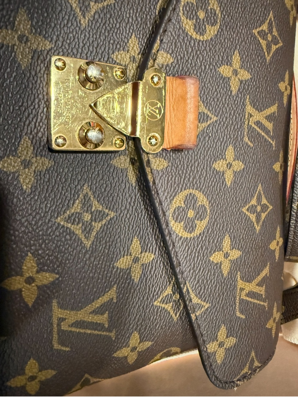 Louis Vuitton Monogram Canvas Crossbody Satchel in Brown and Gold - Picture 7 of 7